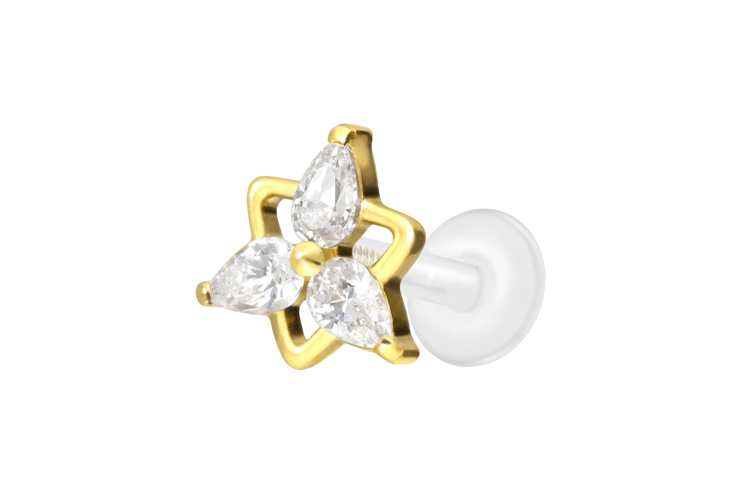PTFE Labret Piercing mit Innengewinde + Titan-Aufsatz KRISTALLBLUME